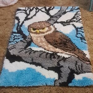 Owl Pattern Rug with Blue and Brown Tones 24x35